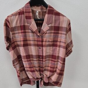 Kuhl Red and Tan Plaid Button-Down Shirt